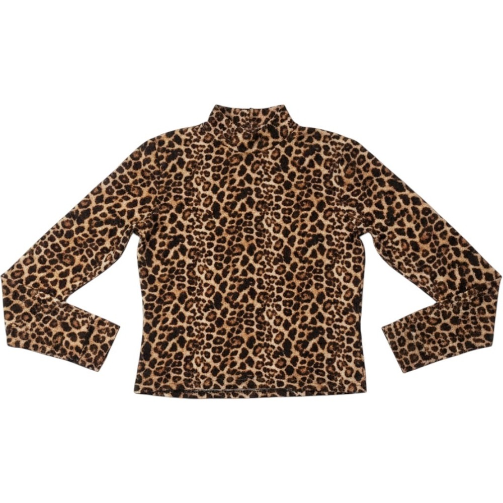Olivia Rae Leopard Top Women Small Brown Excellent Cropped Mock Neck Long Sleeve